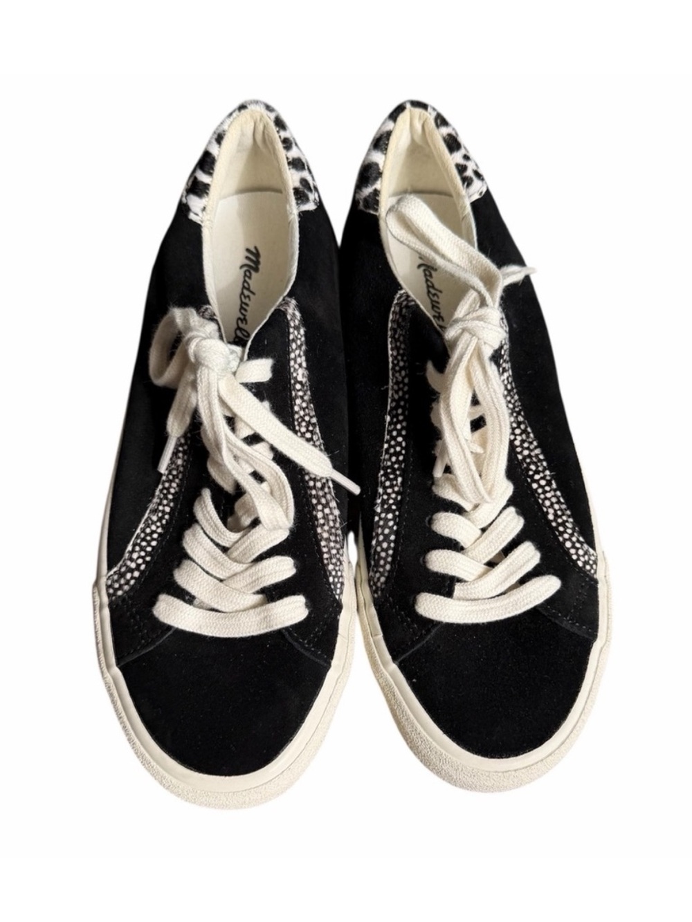 MADEWELL Sidewalk Low Top Sneakers Black Suede Dot Calf Hair Size 6